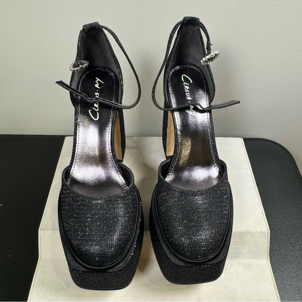 Circus by Sam Edelman Black Glitter Platform Ankle-Strap Heels - Picture 10 of 16